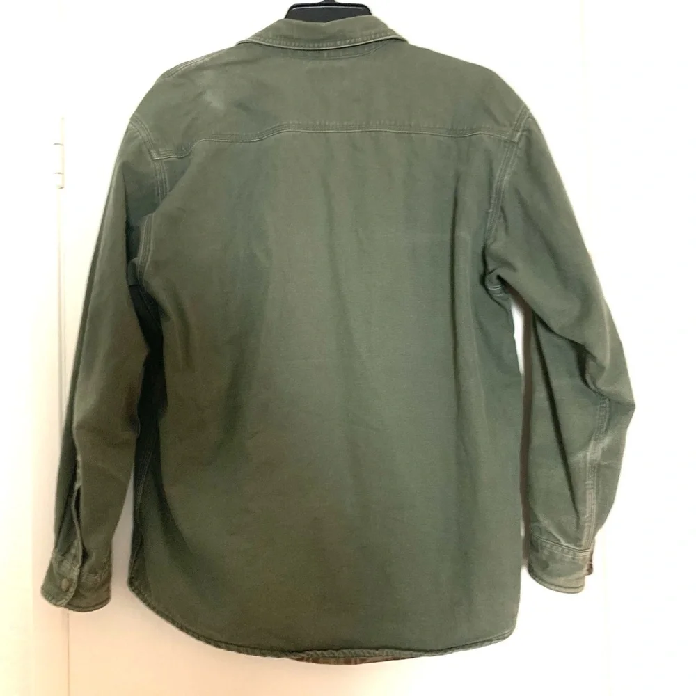 Vintage Carhartt Barn Jacket Khaki Green Cotton Canvas Flannel Lined Shacket - Picture 2 of 13